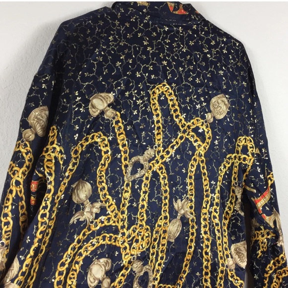 Ceta Italiana Chain Button Versace Vibes Silk Metallic Shirt XL - Picture 9 of 9